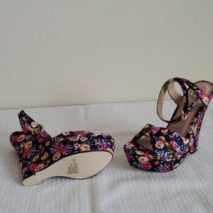 Royal blue with multi color platform sandles